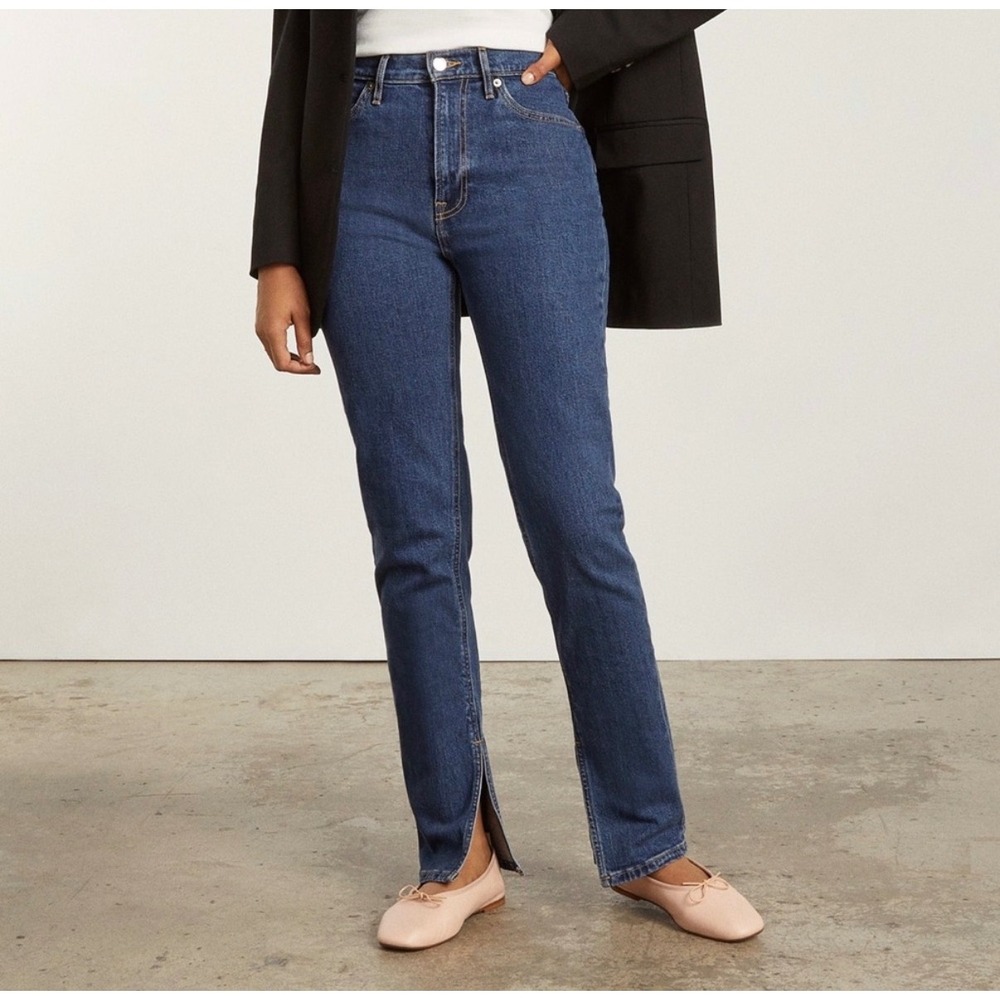 Everlane The Cheeky Split-Hem Jean High Rise Straight Leg Blue Denim Size 28